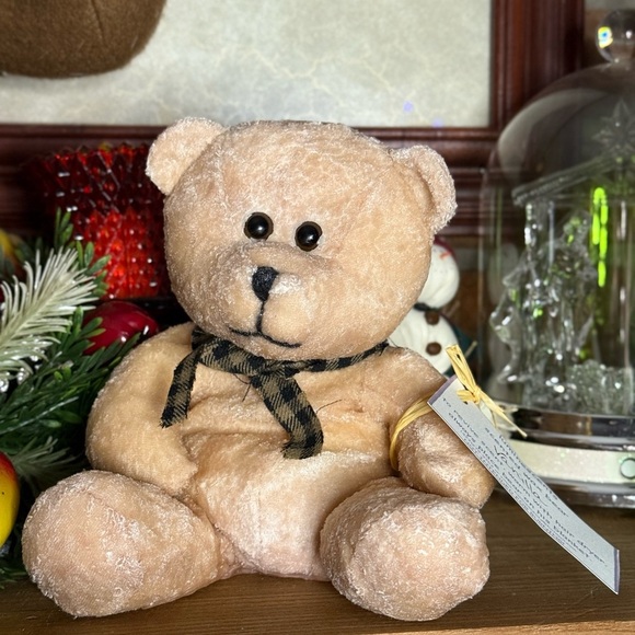 Adorable Tan Scented Vanilla Wax Teddy Bear with Plaid Bow NEW